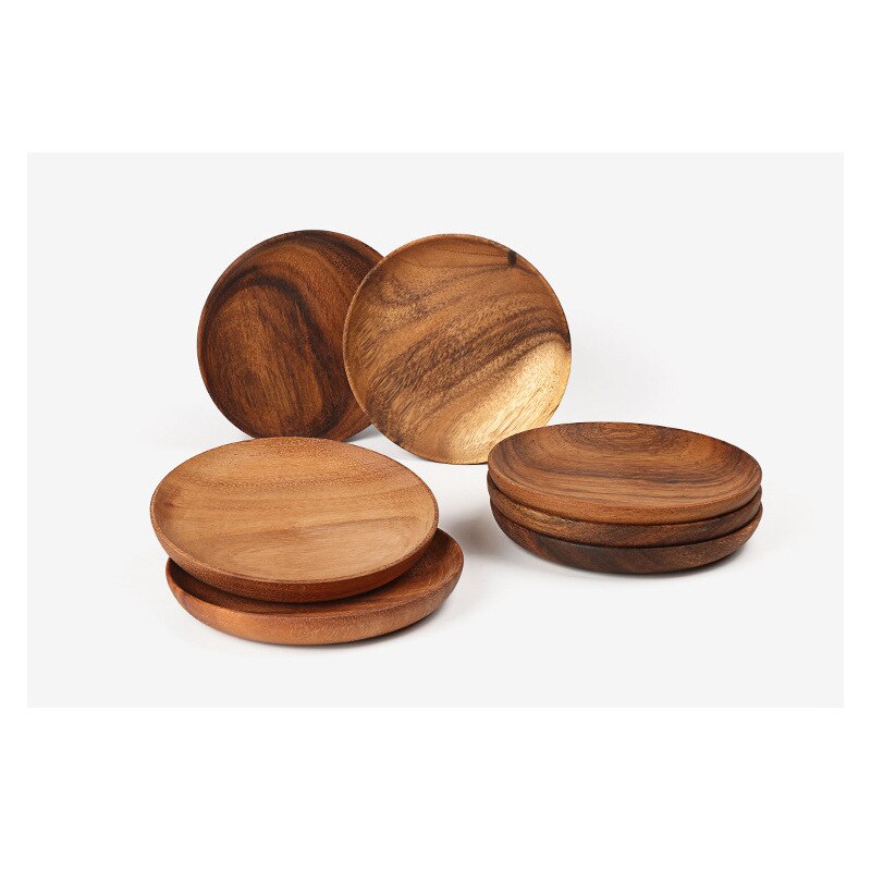 JDB-platos de madera de nogal redondos, vajilla de madera sólida, plato de aperitivos, vajilla, juego de platos
