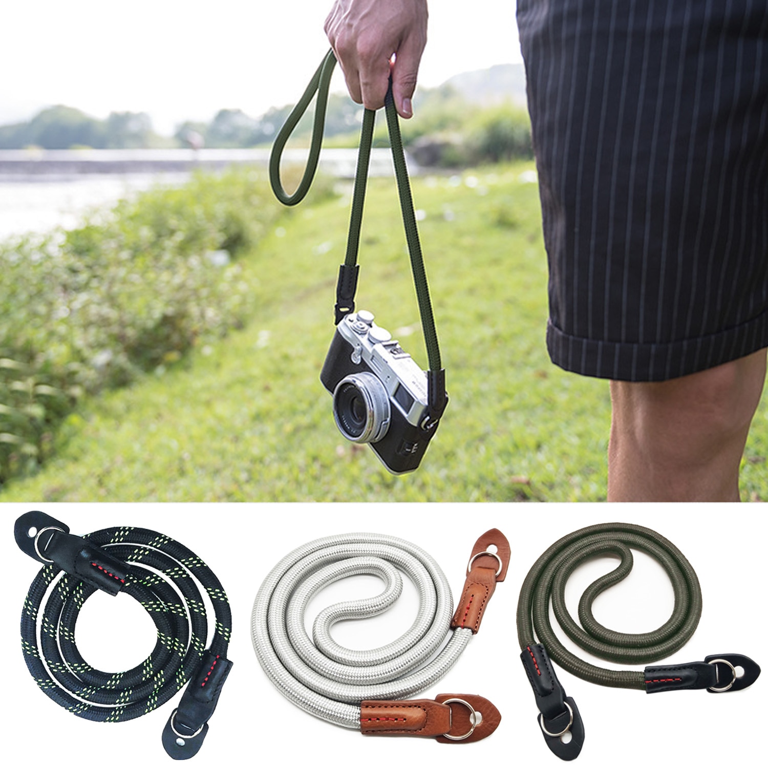 Besegad för spegellösa digitalkameror 100cm kamera axelrem handgjord nylon klätterrep bälte lanyard kamera halsrem