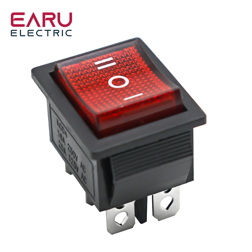 1pc diy interruptor de alimentação barco 3 posição 6pin botão travamento com luz da lâmpada kcd4 16a 250vac/20a 125vac on-off-on: Vermelho