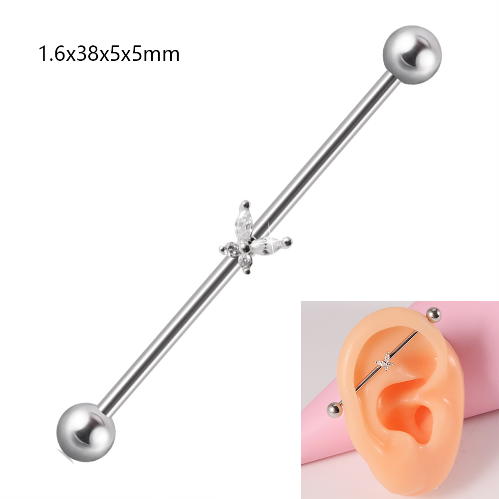 1 pieza de barra Industrial de circonio de acero quirúrgico, pendiente de puente Auricular largo de Animal bonito, joyería para Piercing corporal transversal para mujer: Zinc negro plateado