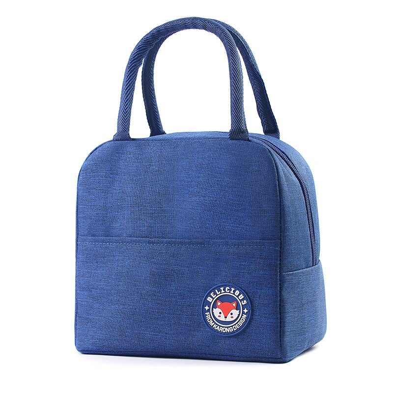 Japanese Fox Printing Portable Lunch Bags Waterproof Oxford Women Student Thermo Food Bags Office School Picnic Cooler Bag Bolso: Blue