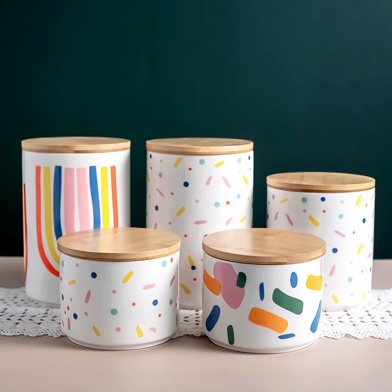 Frasco de armazenamento cerâmico colorido dampproof garrafas de armazenamento cozinha cerâmica selo pote cereais café chá tempero tanque com cobertura