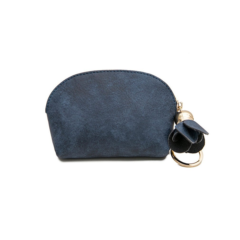 PU cuero Mini Cartera de Color liso estudiante clave auriculares Banco tarjeta cremallera almacenamiento bolsa precioso monedero para las mujeres: Azul oscuro
