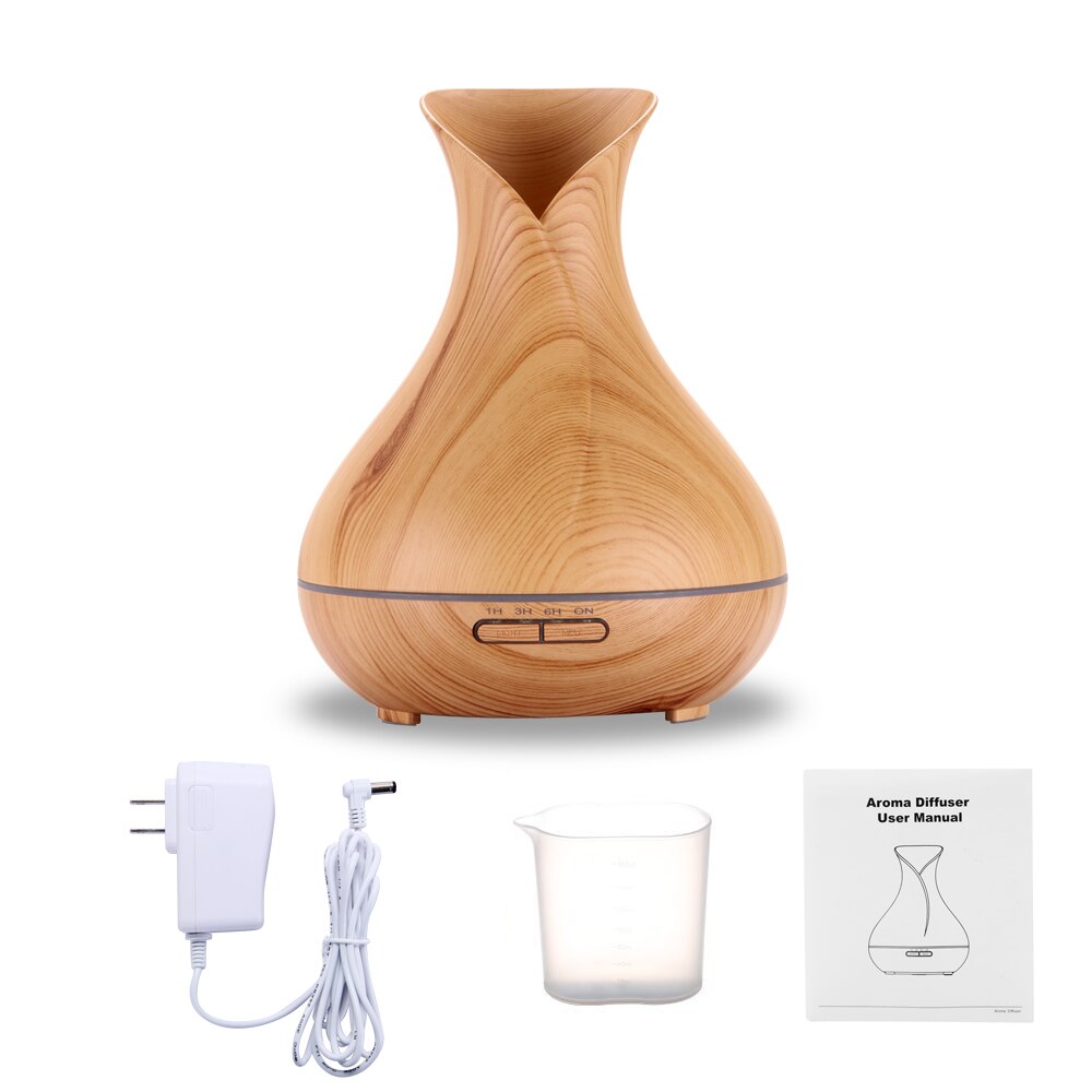 Vase Shape Essential Oil Diffuser 500ML Air Humidifier Wood Grain 7 Color LED Light Ultrasonic Cool Mist Maker Aroma Diffuser