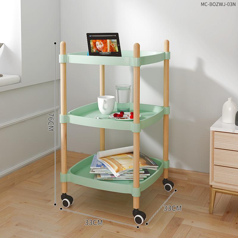 Trolley Floor Bedroom Living Room Bedside Table Modern Small Apartment Portable Coffee Table Small Size Storage Rack: Green-three layers