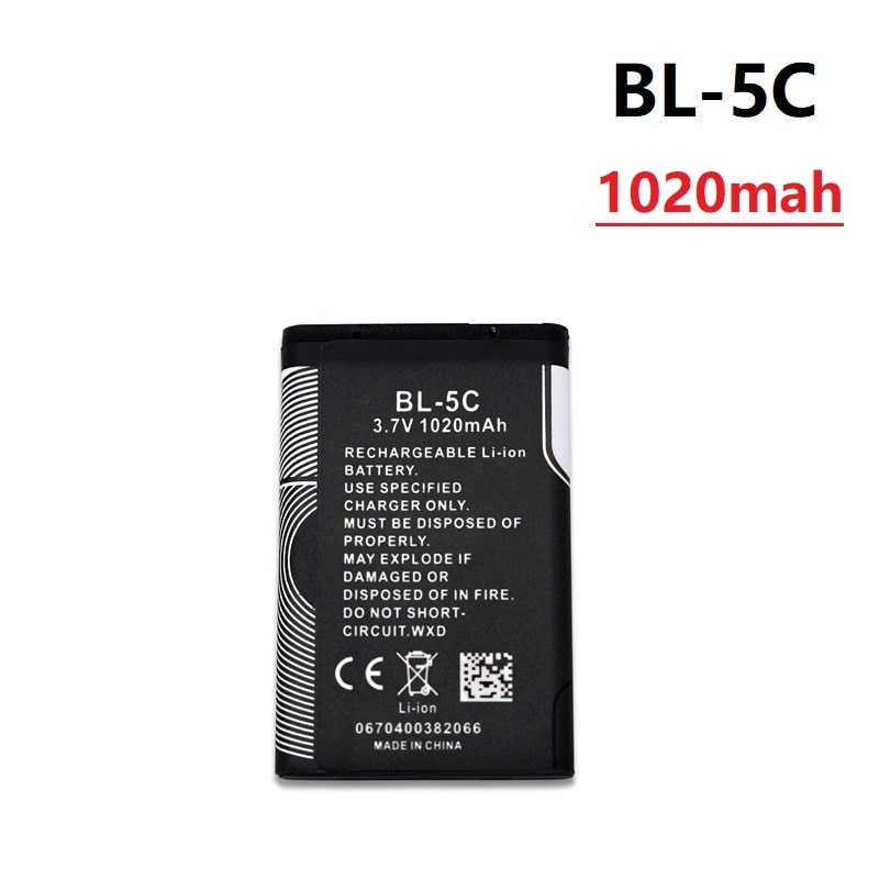 3.7v 1200 mah batteri bl -5c bl5c bl 5c oppladbare batterier til nokia 2112 2118 2255 2270 2280 2300 2600 2610 3125 3230 1 stk: Hvit