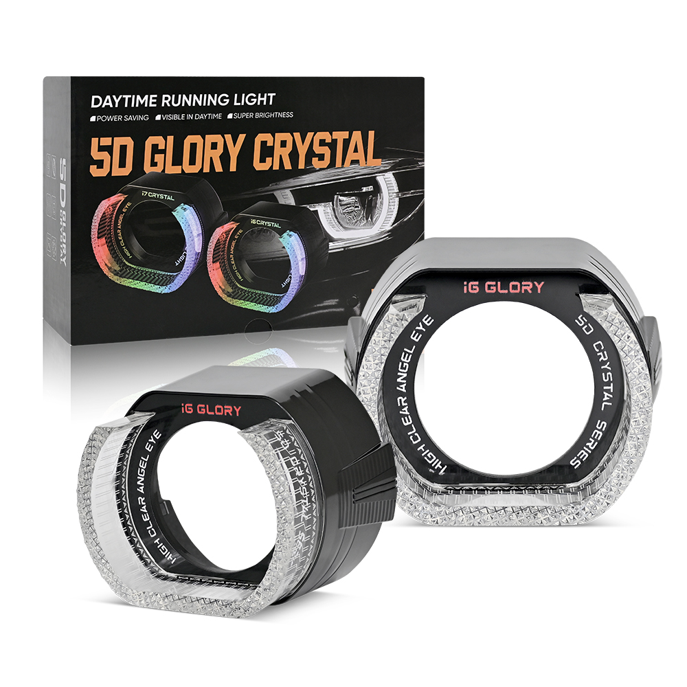 2,5 "3" coche 5D cristal Led Ojos de Ángel 12V anillos de Halo para lente de proyector Bi Led luz LED luces de señal de giro DRL accesorios de coche: Gris oscuro / Azul oscuro / H8B