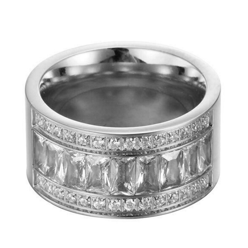 12mm szeroki nowy molościonek w złotym kolorze ze stali nierdzewnej Bagues Femme Liczba Piękny kryształ górski tanie impreza molościonek zaręczynowy akcesoria prezent: 7 / srebro