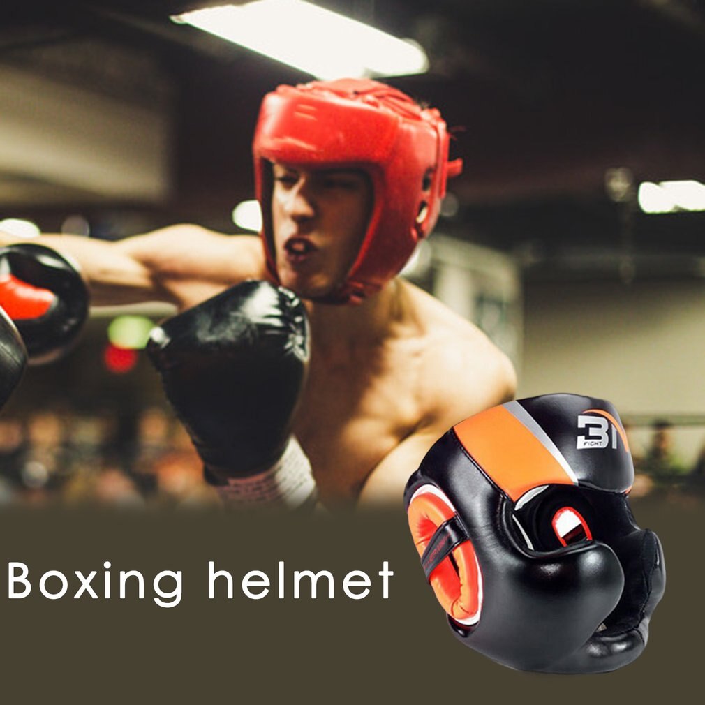 Full-Covered Boxing Helmet Muay Thai PU Leather Training Sparring Boxing Headgear Gym Equipment Taekwondo Head Guard