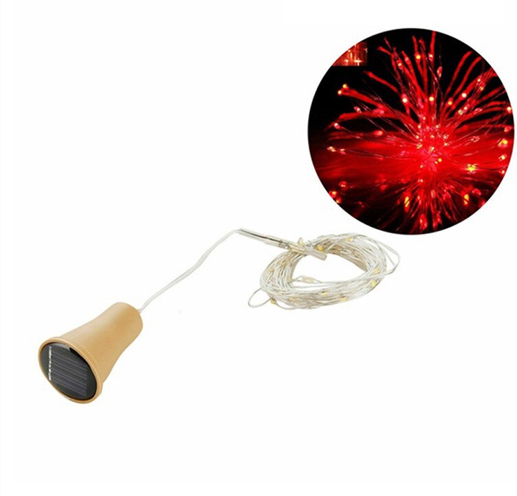 Zonne-energie aangedreven wijnfles kurk festival buitenverlichting slingerverlichting buitenverlichting 1m/2m- vormige led koperdraad string: Rood / 1m 10 geleid