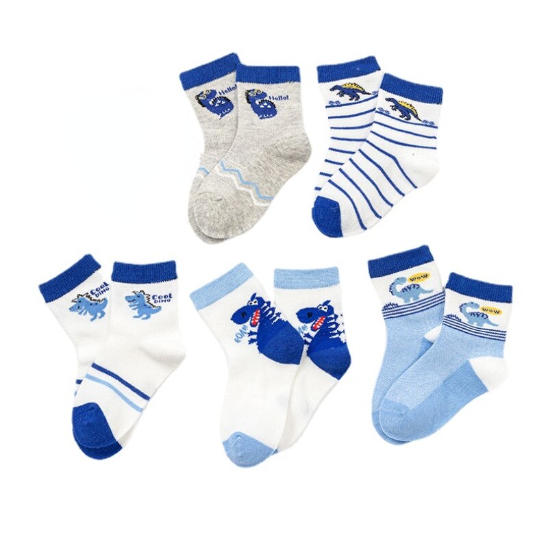 Calcetines de verano para niños y niñas, medias de algodón con dibujos de dinosaurios, 5 pares