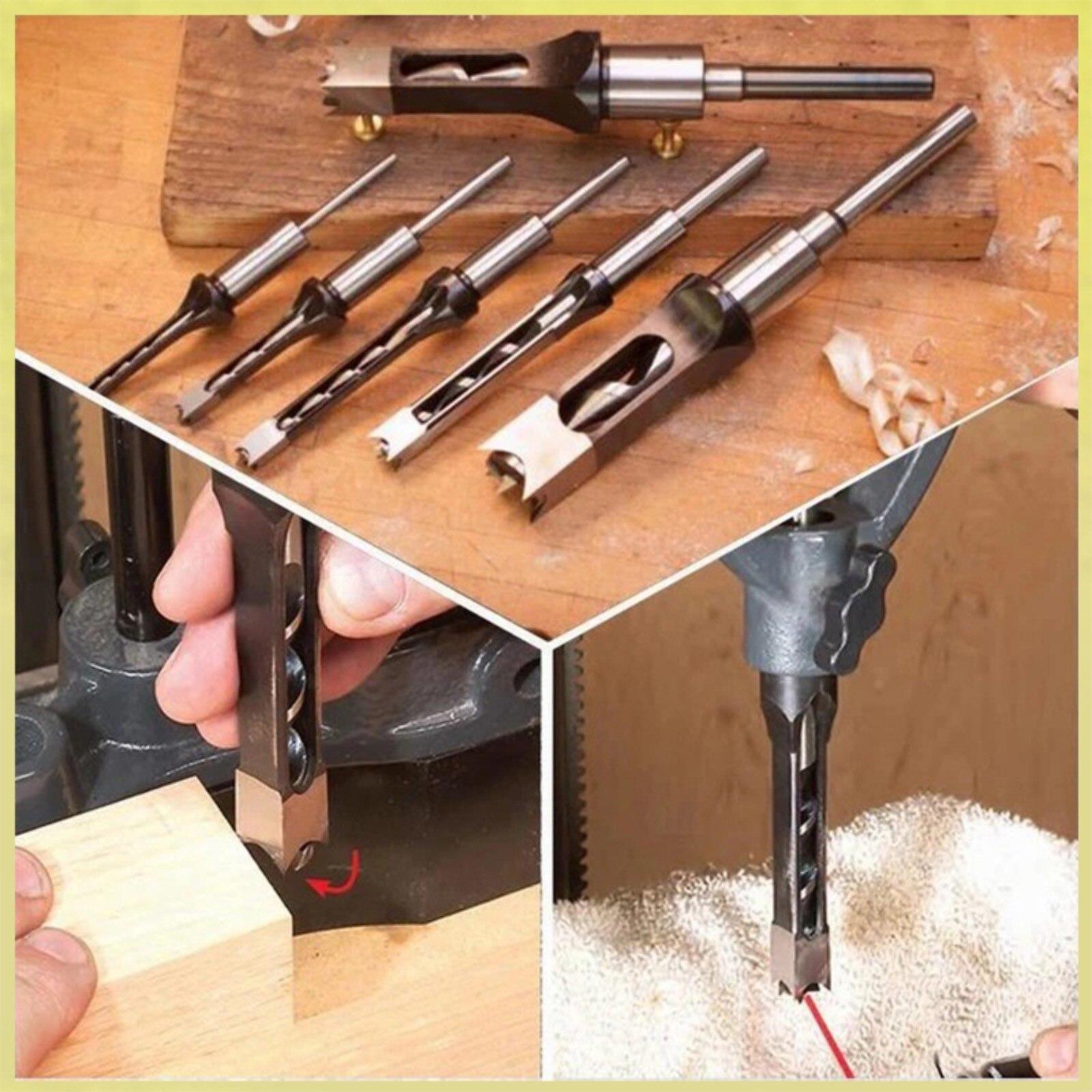 40# Drill Bits Woodworking Drill Tools Kit Set Square Auger Mortising Chisel Drill Set Square Hole Extended Saw