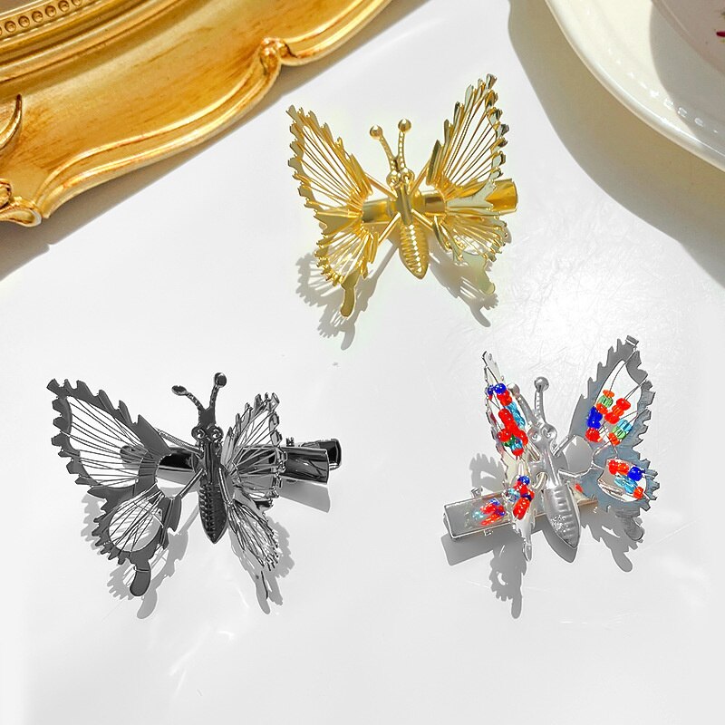 2022 Spring Gold Silver Butterfly Movable Wings Hairpin For Girl Children 4.5cm Long Cute Princess Hairpin Barrettes Accessories