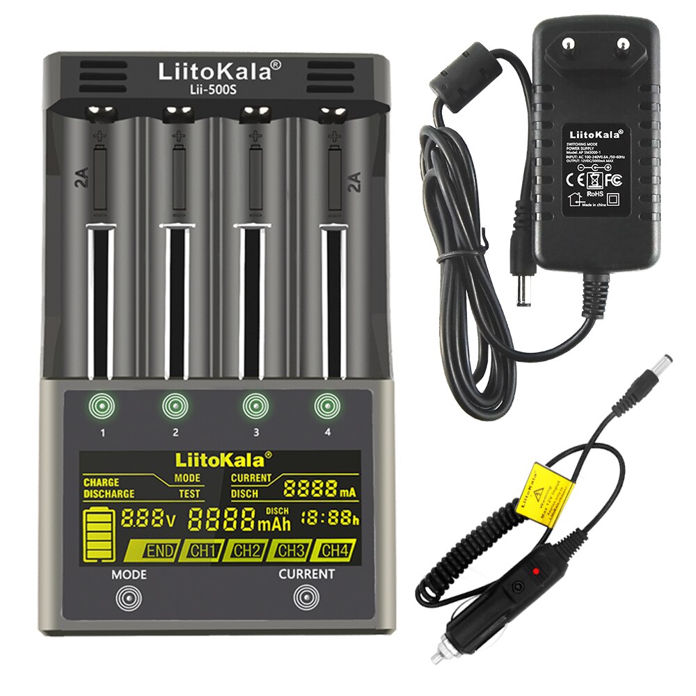 Liitokala lii -600 lii -500 lii -500s lcd 3.7v 1.2v 18650 26650 21700 akkulaturi, testaa akun kapasiteetin kosketusohjain: Lii -500s ja auto