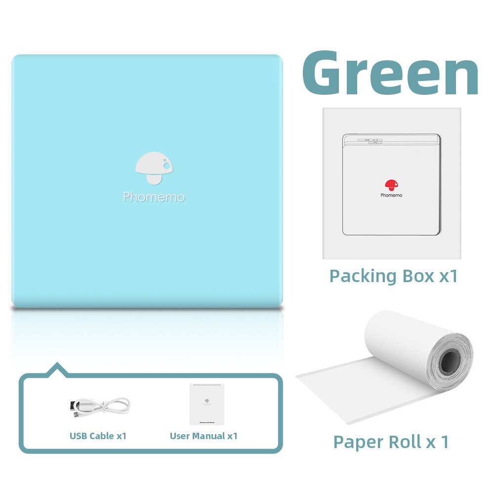 Phomemo M02 Portable Thermal Printer Paper Photo Pocket Thermal Printer 53 mm Printing Bluetooth-Compatible Android IOS Printer: GREEB