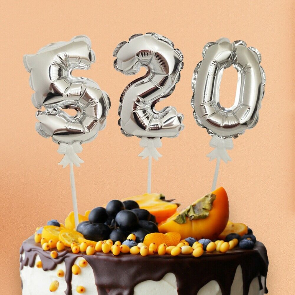 7Inch Mini Gold Silver Foil Number Balloons Cake Topper Diy Kids Birthday Cake Flags For Wedding Anniversary Birthday Decoration