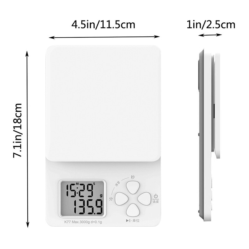 Digital Hand Drip Coffee Scale Precision Sensors Weight with Timer Multifunction Measuring Tool Kitchen Food Scale,White