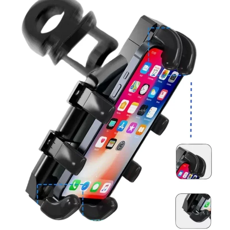 Motorcycle Phone Holder with 360° Rotation, Anti-Shake Motorcycle Phone Mount, Adjustable Handlebar Cellphone Holder for bikes