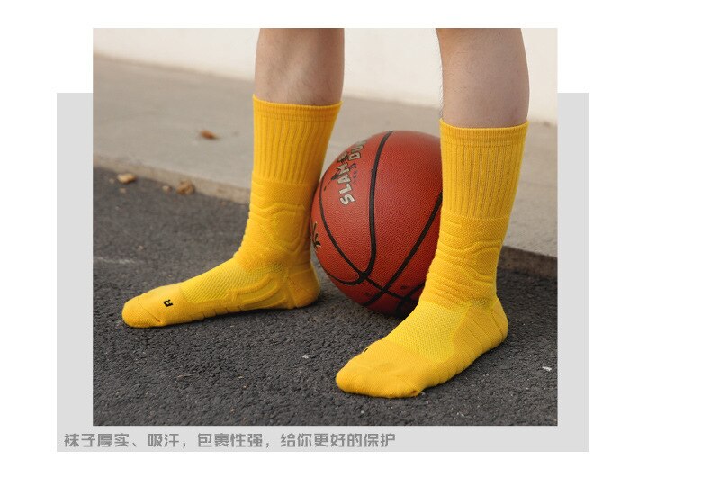 Basketbal Sokken Elite Sokken Handdoek Hoge Sokken Professionele Sokken Zweet Absorptie Effen Kleur Hoge Sokken Voetbal Basketbal: Style 1-Yellow One S