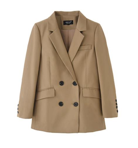 Khaki naisten housupuvut kaksirivinen bleiseri takki & korkeavyötäröinen housut vintage 2 kpl setti ol tyylinen työpuku: Vain bleiseri / M