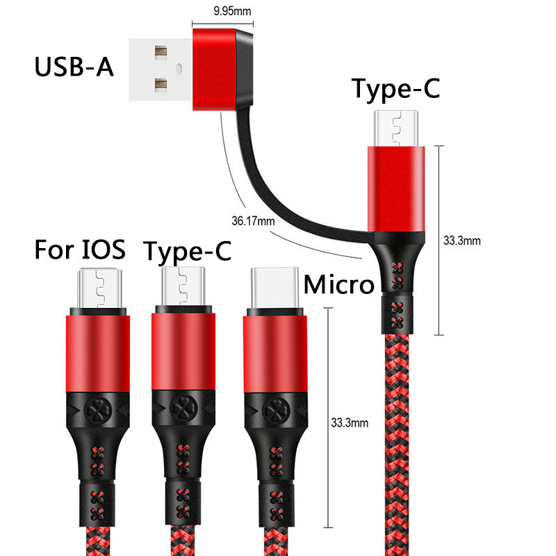 Cavo di ricarica Usb 5 in 1 doppio scudo ricarica Super veloce per iPhone 13 Pro Max 12 Pro 11 Xs Xr 8 7 6 cavo di sincronizzazione Multi dati: Red