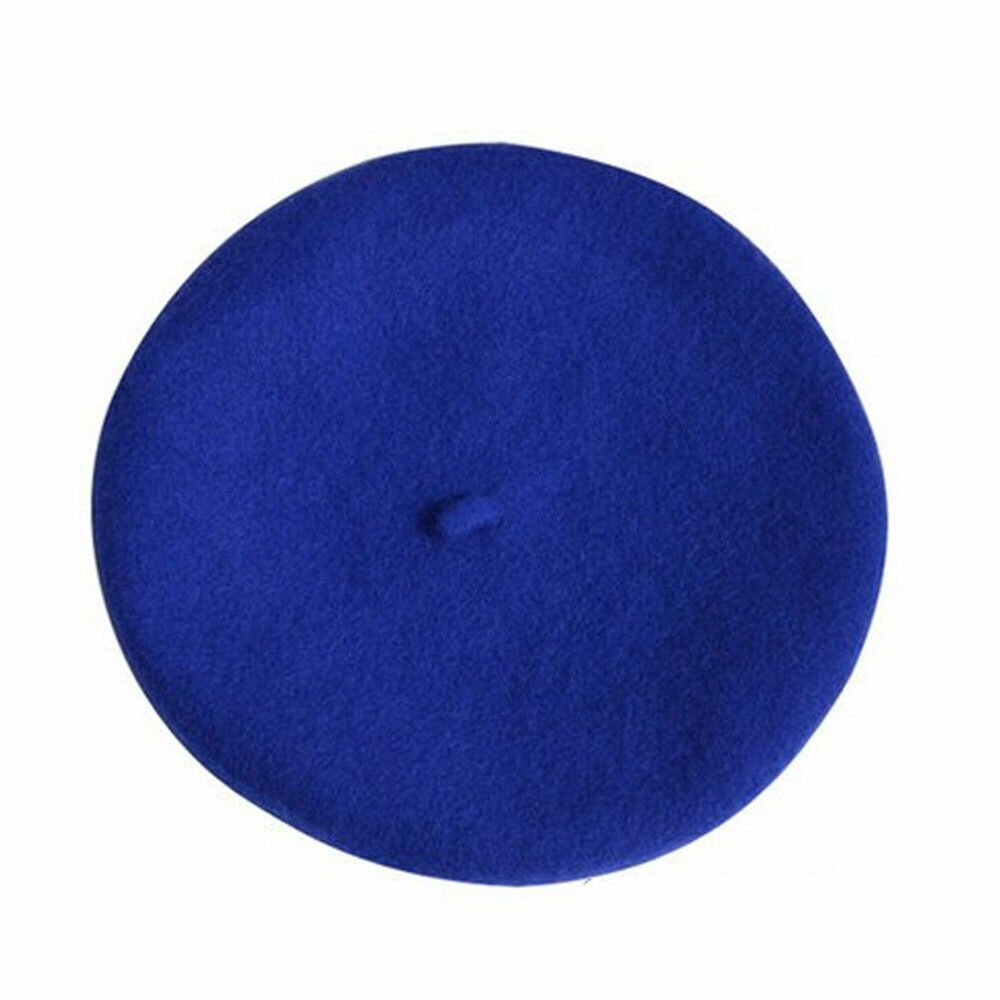 Fransk stil slouchy ull filt beret kvinner britiske chic jenter beret lue dame ensfarget vinter hatter kvinner: Blå