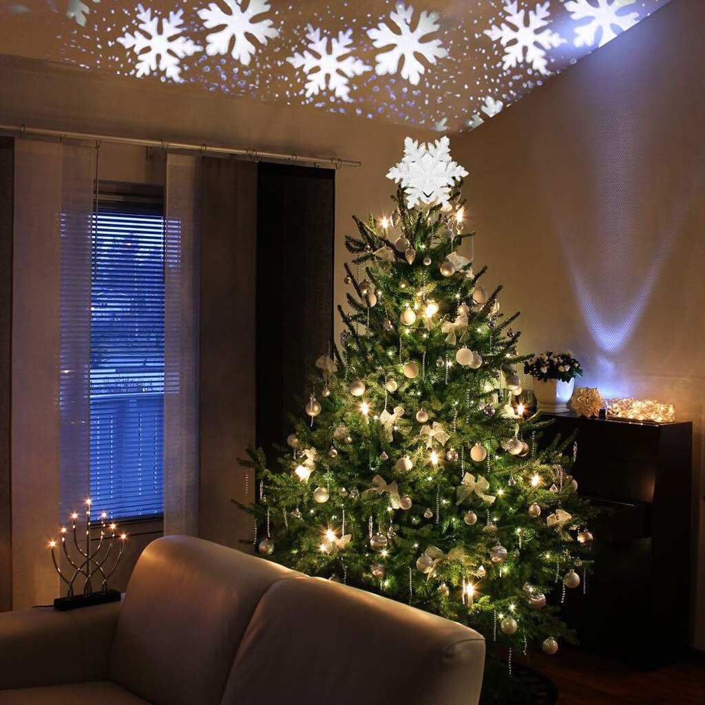 Christmas Tree Topper Snowflake Shape Projection Light Christmas Tree Fairy-Christmas Tree Snowflake Shape Decoration Light