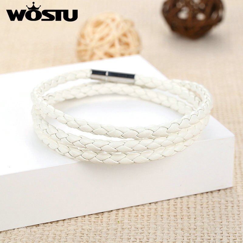 WOSTU 60CM White PU Leather Wrap Bracelet With Magnet Clasp Jewelry For Women Men Unisex Pulseira XCJ0063