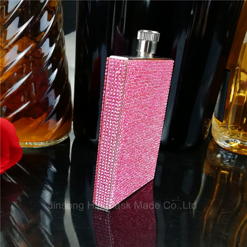 3 oz rvs met roze diamant heupfles, Speciale heupfles voor Dames