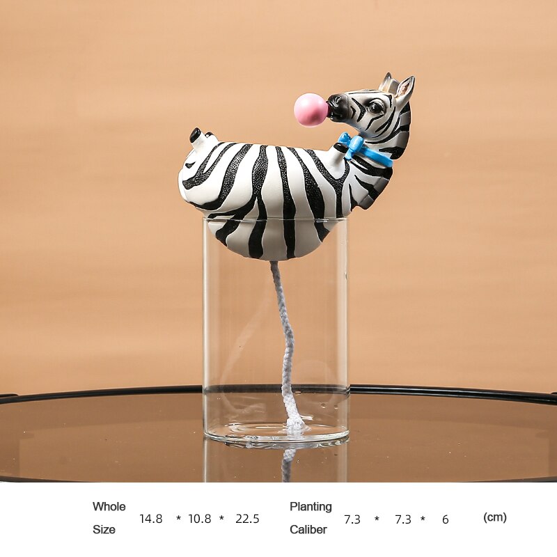 Harpiks dyrehoved vase med akvarium boble naturlig kaktus sukkulente planter urtepotter dekoration zebra giraf håndværk: Zebra urtepotte