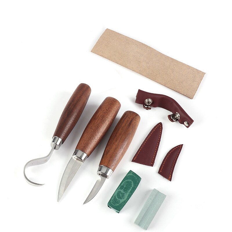 10Pcs Wood Carving Set Wood Carving Kit Include Hook Knife, Whittling Knife, Detail Knife, Knife Sharpener,Scabbard