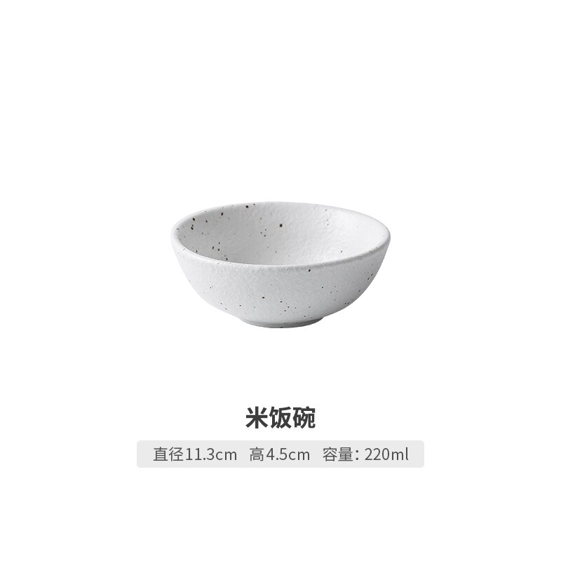 Japanese-style Tableware Set Bowls and Plates Round White Ink Point Dinner Plates Home Western Dishes Dinner Plates: Rice bowl
