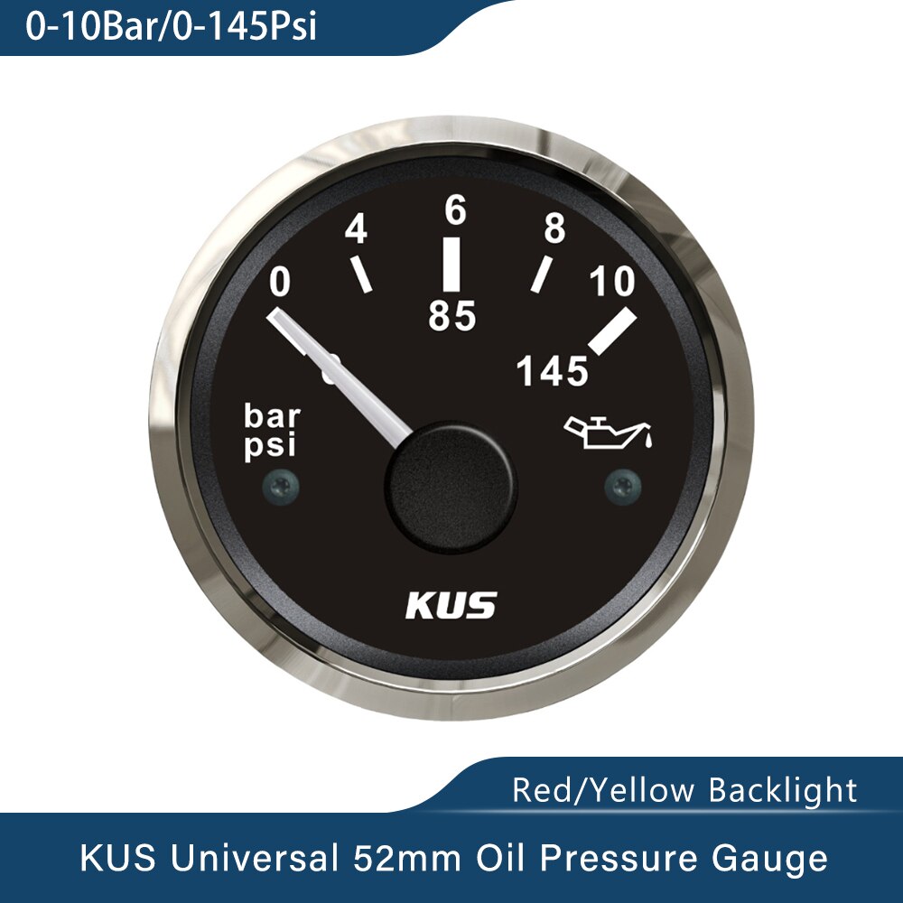Kus 52mm oljetrykksmåler oljetrykksmåler med rødt og gult tilgjengelig bakgrunnsbelysning til bilbåt 0-5 bar 0-10 bar: 0-10 bar bs