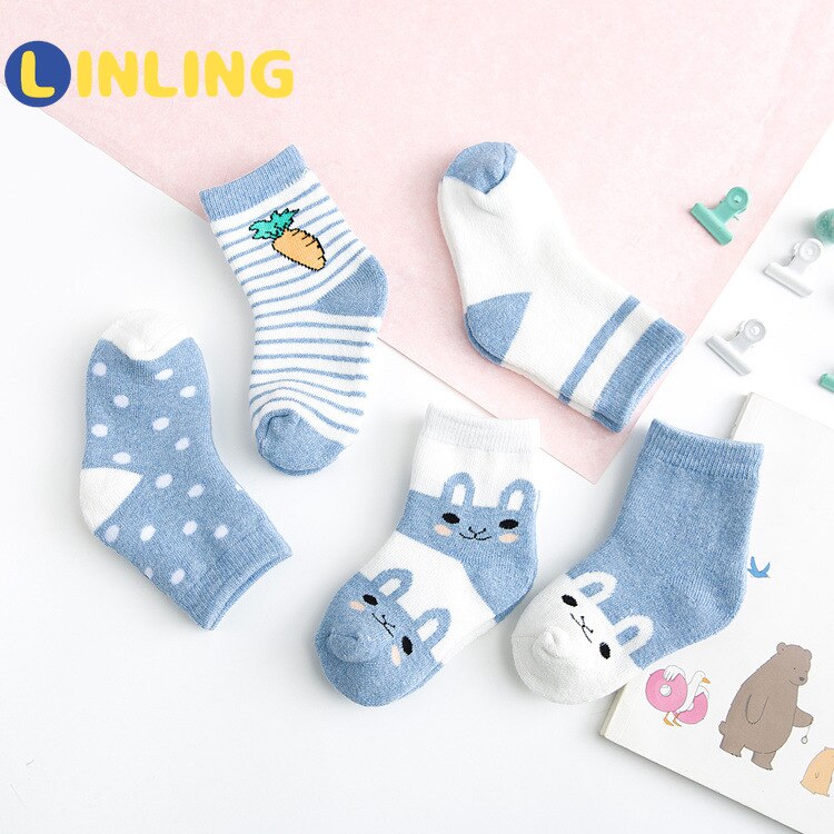 LINLING 5 Paare freundlicher Winter Dicke Warme Socken Baby Jungen Mädchen Baumwolle Socken Herbst freundlicher Neue Nette Karikatur Kaninchen Socken v103