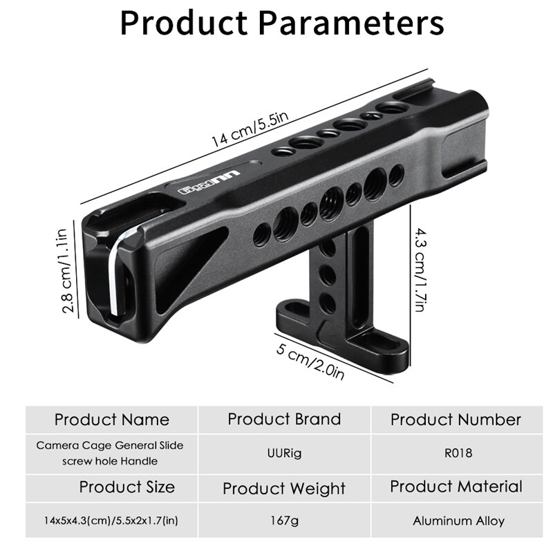 UURig R018 Superiore della Fotocamera Hand Grip Impugnatura con 3 Scarpa Freddo Arri Foro di Posizionamento 1/4 Vite per Canon Nikon sony DSLR Accessori