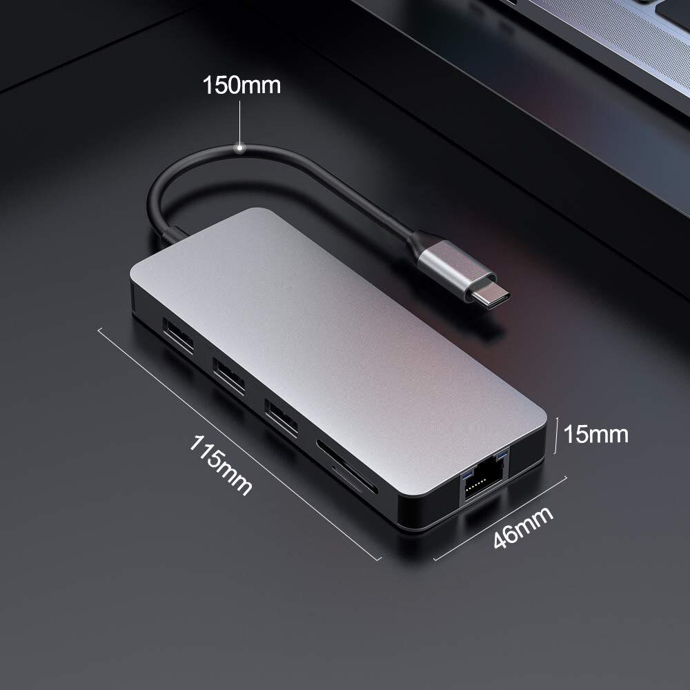 8 em 1 usb c doca hdmi rj45 adaptador multi-porto tipo c hub divisor hub usb macbook acessórios usb c tipo c 3.1