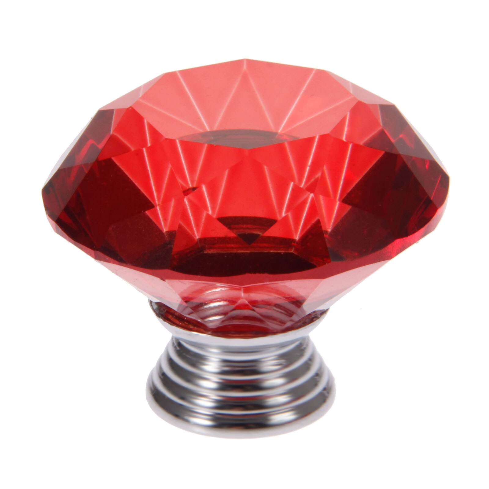1x 40mm røde krystallglass diamantform skaphåndtak knotter kjøkkenskap trekker skuffknotter møbelhåndtak