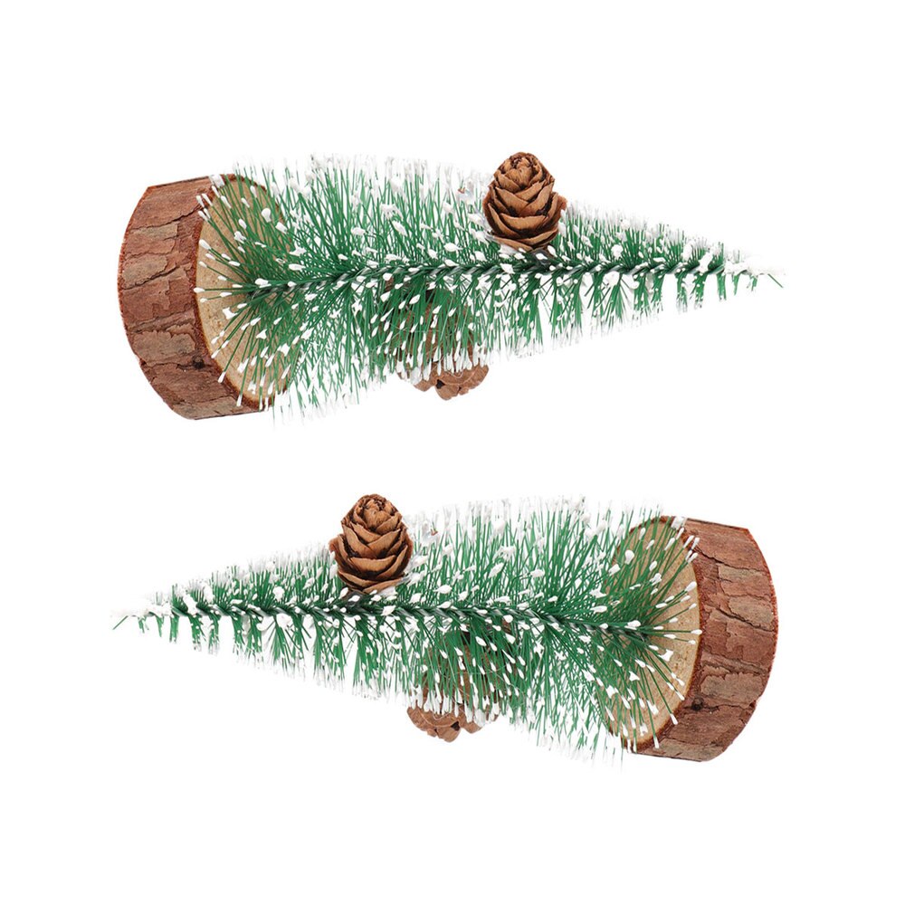 2pcs Mini Christmas Tree Decors Simulation Snow Covered Pine DIY Ornaments for Home Party Bar 10cm