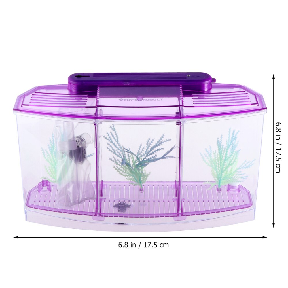 Mini Fish Tank Self-Cleaning Desktop Mini Ecological Goldfish Tank Square Hatching Seedlings Aquariums for Home Shop (Purple)