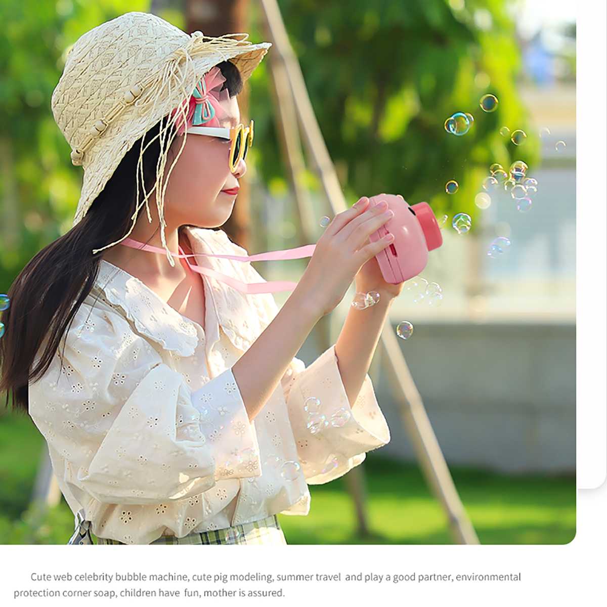 Cartoon Bubble Machine Toy With Bubble Water Pink Pig Electric Bubble Blowing Camera Water Bubble Game Music Outdoor Toys
