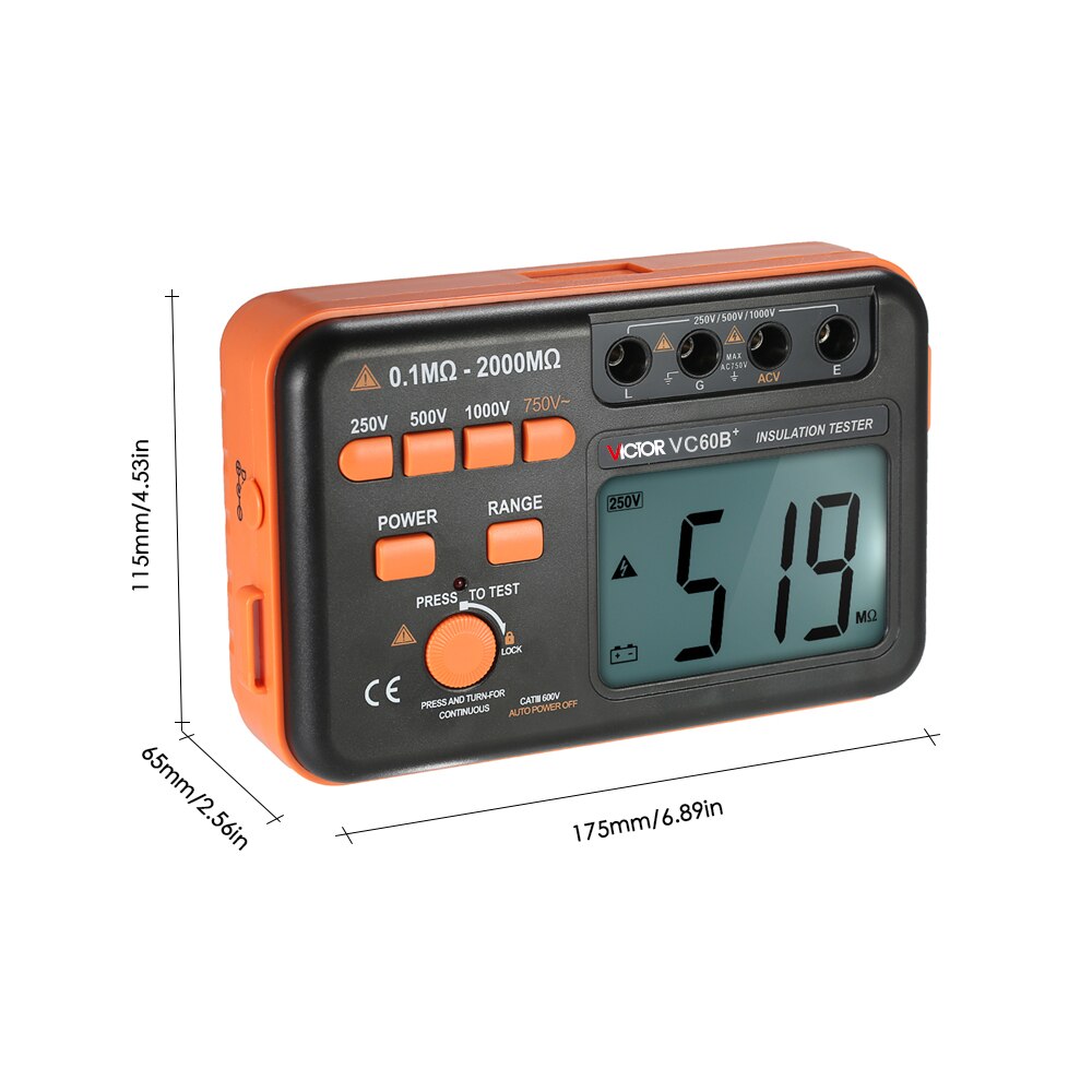 Victor VC60 Digital Insulation Resistance Tester - 10000V/2500V/5000V Megohmmeter