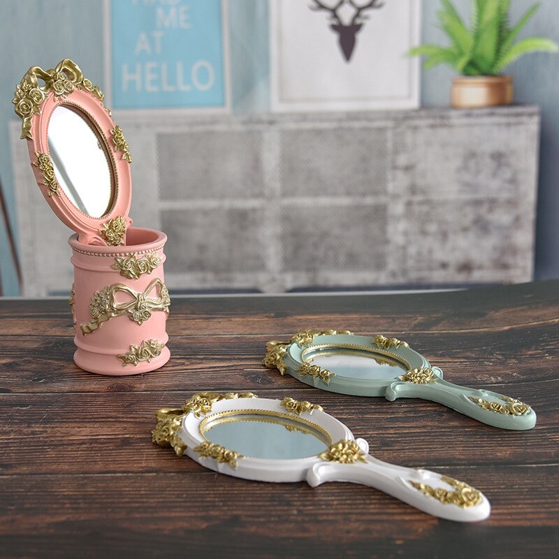 Leuke Creatieve Vintage Hand Spiegels Make-Up Spiegel Handheld Cosmetische Spiegel Met Handvat Voor Wit