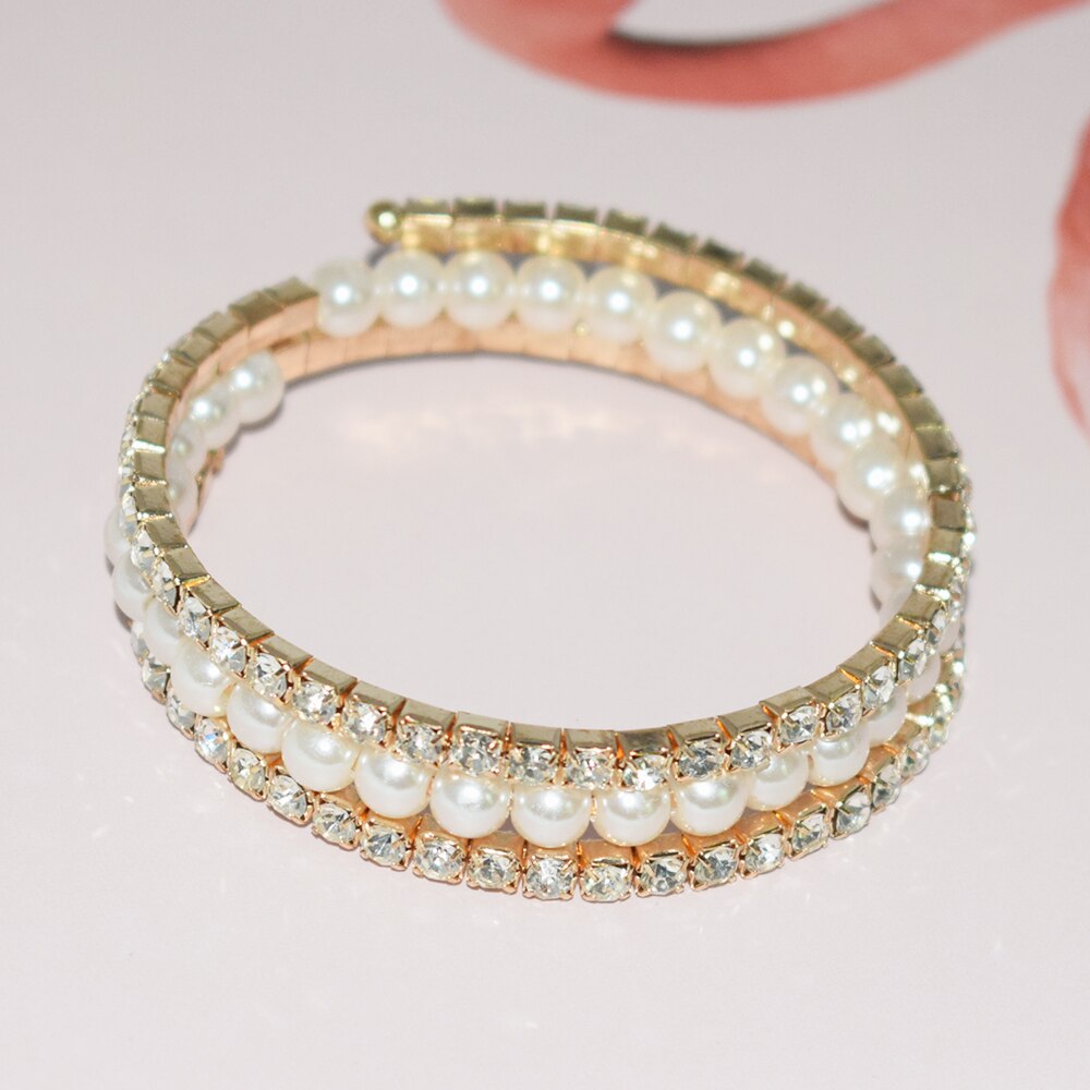 Elegante braccialetto di perle di cristallo multistrato estensibile braccialetto di perle per le donne polsini braccialetti strass gioielli da sposa Accessori: SL-1129-gold
