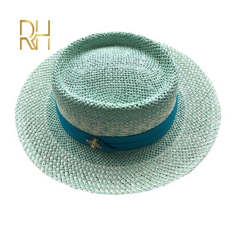 Chapeau de paille rigide en Crochet RH fait à la main, décontracté, Panama, plage, chapeau Fedora, large bord, respirant, à la: mint