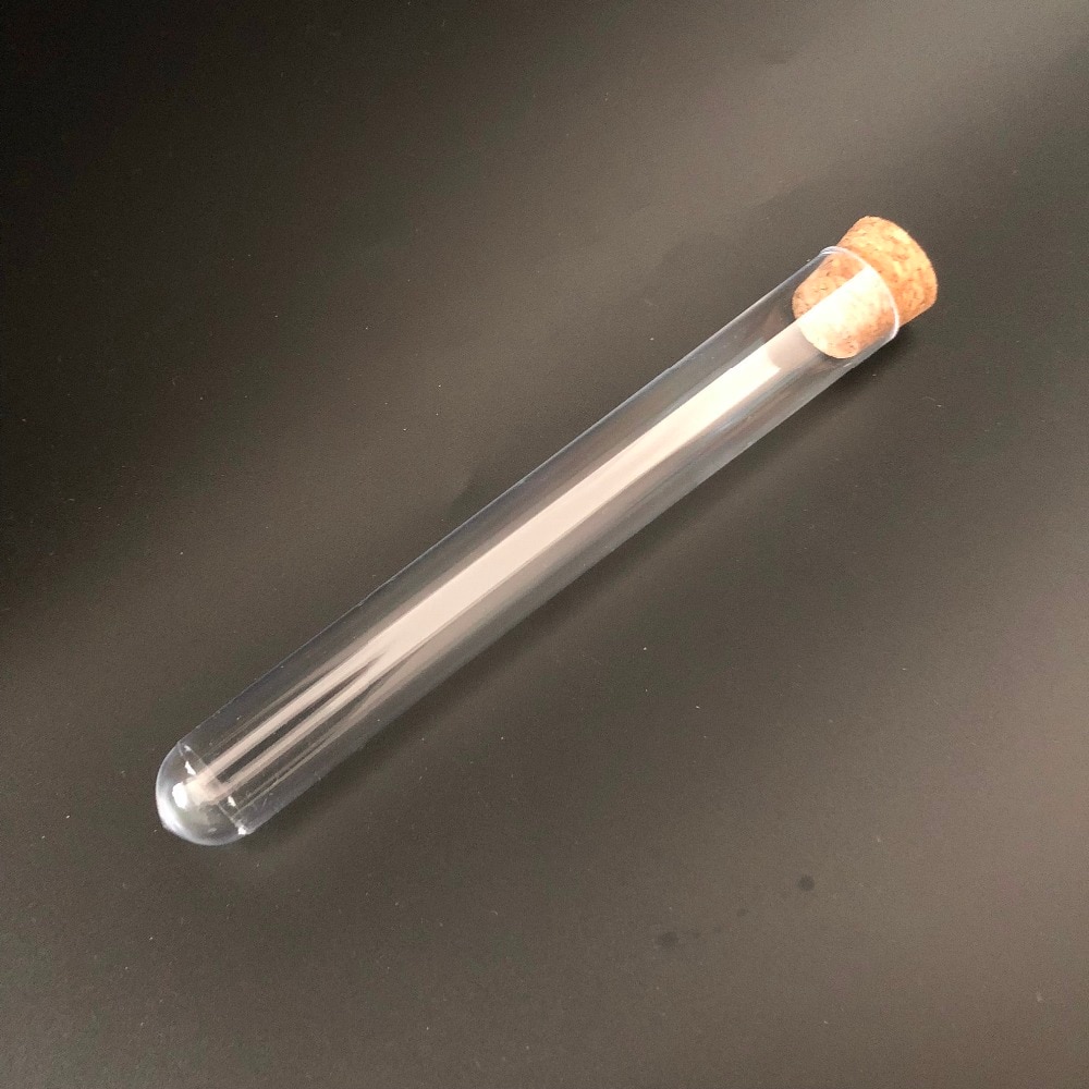 200 Uds. 15*150mm (5,9*59 pulgadas) tubo de prueba de plástico transparente con fondo de corcho redondo favores de la boda Vial laboratorio