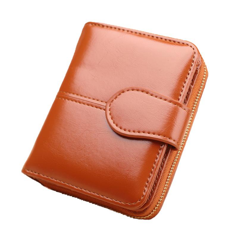 Nova moda feminina carteira de couro do plutônio carteira de bolso de moedas de moda feminina cor pura titular do cartão: Brown