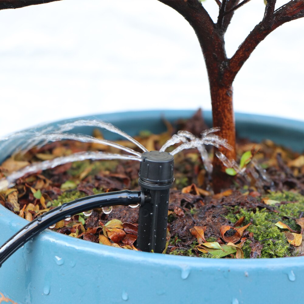 Drip Irrigation System 1/4" Hose 180 Degree Adjustable Sprinkler Kit 4-Way Garden Watering Inserting Ground Micro Flow Dripper