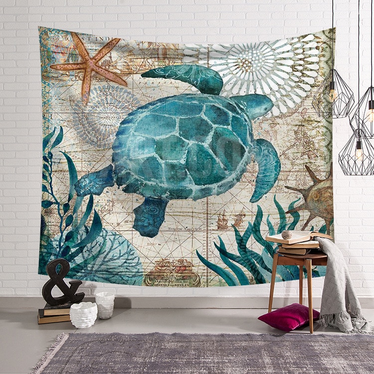 Mariene Organismen Muur Opknoping Deken Tapijt Strand Gooi Handdoek Thuis Decoratieve Schildpad Gedrukt Supersoft Wandtapijten Strand Mat