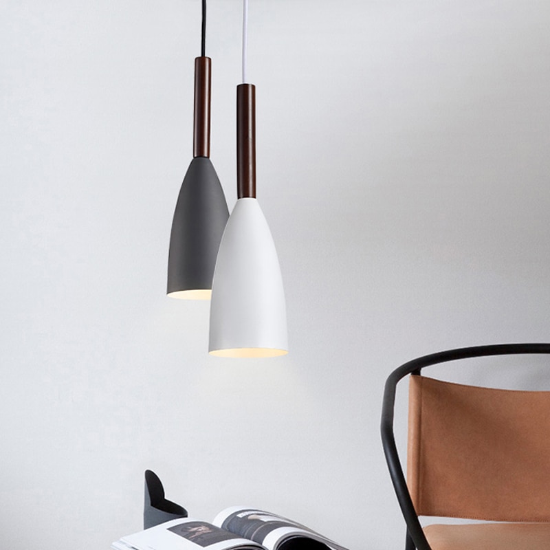 Moderne minimalistisk  e27 pendellamper bar cafe restaurant indretning træ aluminium hængelampe belysning armatur
