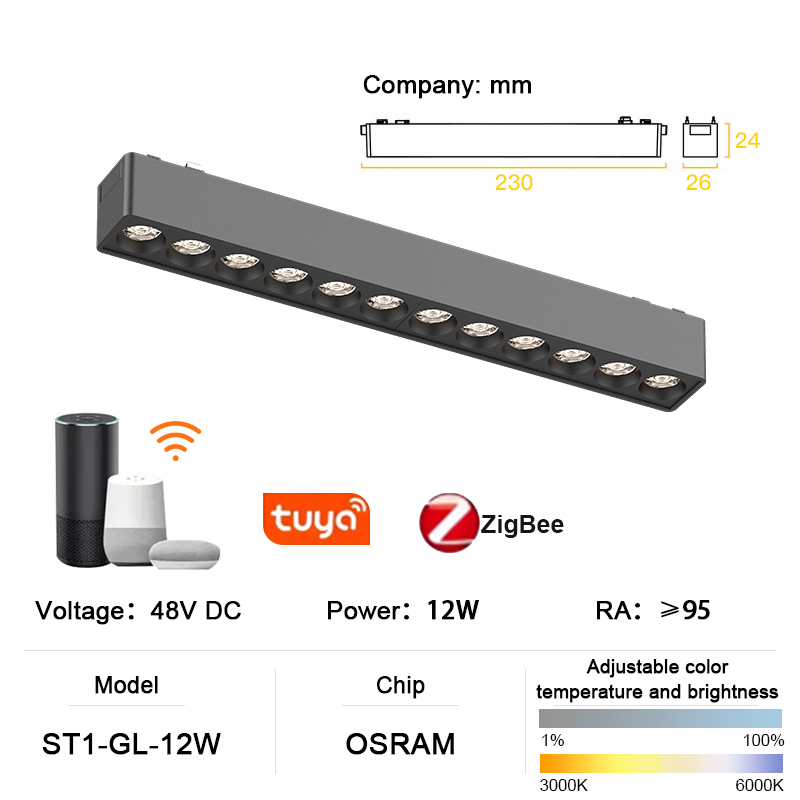 ST1 série Smart TUYA ZIGBEE éclairage sur rail magnétique en aluminium Ultra mince 6mm aucune cellule requise haute dureté luminaire Flexible moderne: LIGHT BLUE